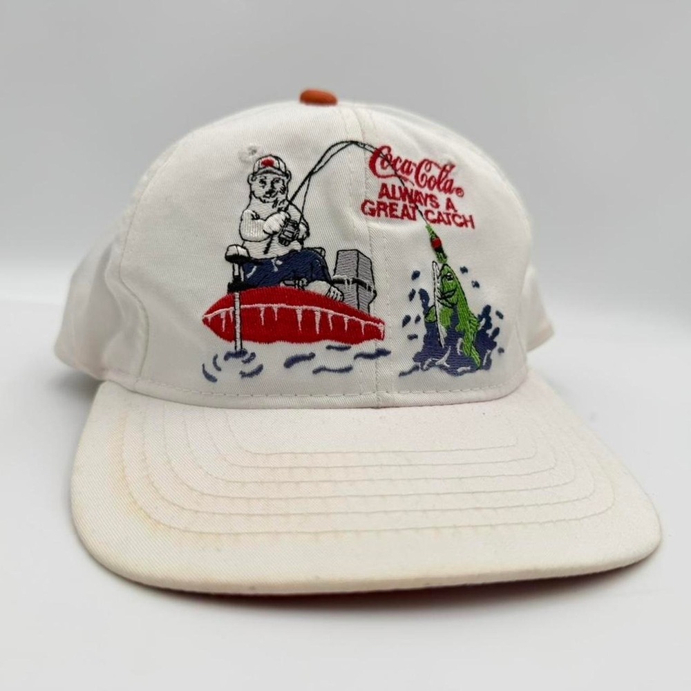 vintage Coca-Cola a great catch fishing snapback hat white embroidered cap